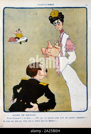 Illustration du français, Victor Emmanuel III, roi d'Italie de 1900 à 1946 avec son épouse, la Reine Elena d'Italie, (1871 - 1952) Banque D'Images