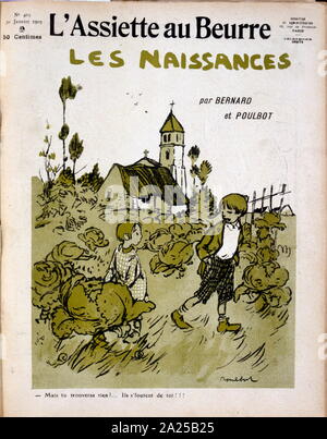 Illustration satirique français de 1909, montrant l'enfance dans la France rurale Banque D'Images