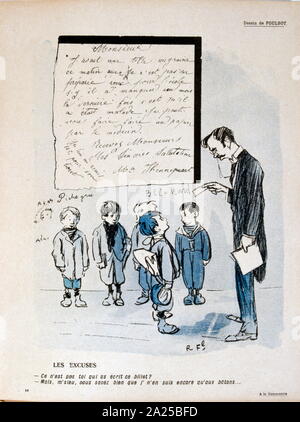 Illustration satirique français, montrant un professeur avec un élève de son école. 1908 Banque D'Images