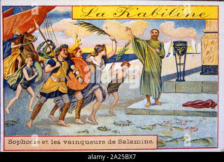 Sophocle (ch. 497/6 - 406 BC) Le grec ancien tragedian avec vainqueurs de la bataille de Salamine, 480 avant J.-C., entre les Grecs et l'empire perse achéménide Banque D'Images