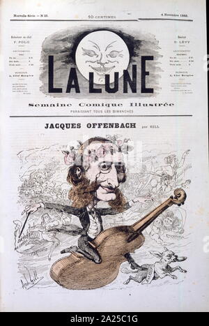 Illustration satirique commémorant Jacques Offenbach (1819 - 1880), compositeur franco-allemand. Par André Gill, 1866 Banque D'Images