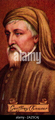 Geoffrey Chaucer (c. 1343 - 1400), poète et auteur français. Largement considéré comme le plus grand poète anglais du Moyen Âge, il est surtout connu pour les Contes de Canterbury. Carreras cigarette card Banque D'Images