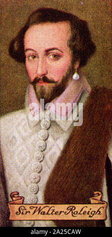 Sir Walter Raleigh (c. 1552 - 1618), explorateur anglais. Il était cousin de sir Richard Grenville et plus jeune demi-frère de Sir Humphrey Gilbert. Il est également bien connu pour la popularisation de tabac en Angleterre. Raleigh a été l'un des plus grands personnages de l'ère élisabéthaine. Carreras cigarette card Banque D'Images