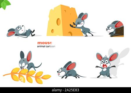 Ensemble de caractère avec la souris mignonnes action différentes poses, isolé sur fond blanc Illustration de Vecteur