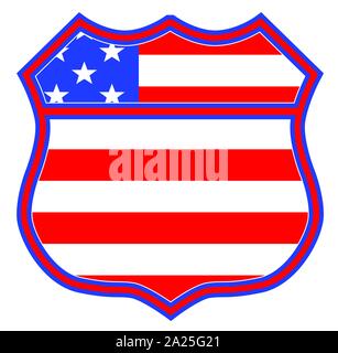 Route sixty six panneau routier forme sur un drapeau stars and stripes background sur un fond blanc Illustration de Vecteur