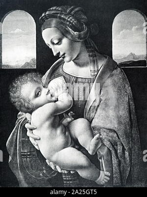 Croquis de Madonna Litta par l'atelier de Léonard de Vinci. Leonardo di ser Piero da Vinci (1452-1519) un grand penseur italien de la Renaissance. Banque D'Images
