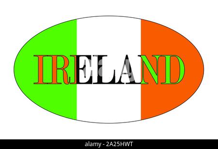 Une forme de ballon de rugby ovale avec le texte de l'Irlande et les couleurs du drapeau national Illustration de Vecteur