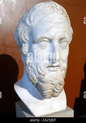 Buste d'Hérodote (ch. 484 av. J. - c. 425 avant J.-C.) un ancien historien grec qui est né à Halicarnasse dans l'Empire perse (aujourd'hui Bodrum, Turquie). Il est connu pour avoir écrit le livre de l'histoire, Banque D'Images