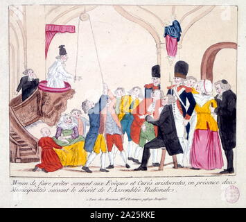 Illustration satirique révolutionnaire française représentant l'humiliation de l'Église et l'aristocratie Banque D'Images