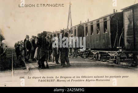 Le légionnaire français soldats coloniaux en gare sur la frontière 1905 La carte postale. Banque D'Images