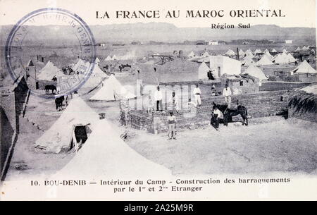 Le légionnaire français soldats coloniaux en patrouille près de l'Atlas, Maroc 1909 carte postale. Banque D'Images