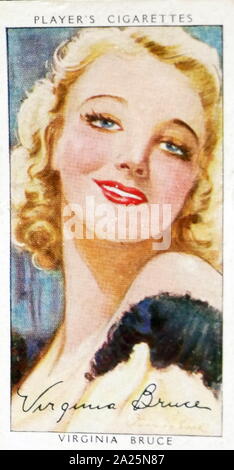 Le lecteur de cartes illustrant les cigarettes Virginia Bruce. Virginia Bruce (1909-1982), une actrice et chanteuse américaine. Banque D'Images