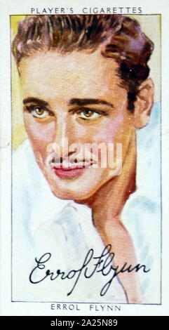 Les cigarettes Player's card représentant Errol Flynn. Errol Leslie Thomson Flynn (1909-1959), un acteur américain. Banque D'Images