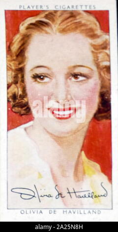 Les cigarettes Player's card représentant Olivia de Havilland. Dame Olivia Mary de Havilland DBE (1916-) un d'origine japonaise British-American-actrice française. Banque D'Images