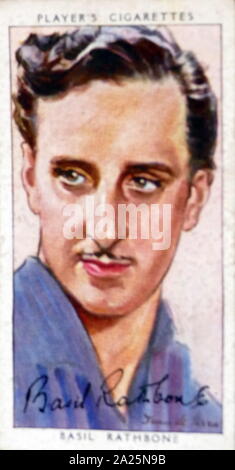 Les cigarettes Player's card représentant Basil Rathbone. Philip St. John Basil Rathbone (1892-1967) un acteur anglais. Banque D'Images