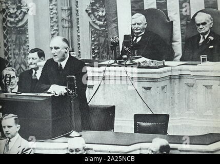 Photographie du président Franklin D. Roosevelt, livrant un discours au Congrès. Franklin Delano Roosevelt (1882-1945) Ancien président de l'United States Banque D'Images