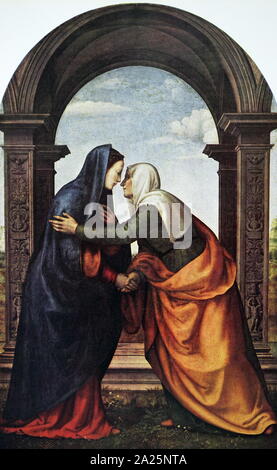 La peinture intitulée "La visitation" par mariotto di bindo di bigio. albertinelli mariotto albertinelli (1474-1515) un peintre italien de la renaissance de l'école florentine. Banque D'Images