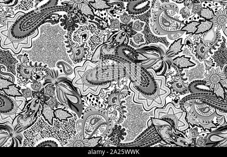 Motif paisley noir et blanc. Vintage style batik en arrière-plan. Beau floral vintage pour votre entreprise Banque D'Images