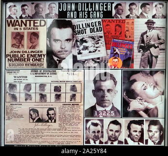 Montage d'images, titres et documents relatifs à John Dillinger et son gang. John Herbert Dillinger (1903-1934) Un bandit américain de l'époque de la dépression dans les États-Unis. Banque D'Images