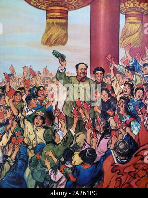 La peinture de propagande montrant le président Mao sur l'examen des Gardes rouges. Le président Mao personnellement reçu plus de 11 millions de gardes rouges venant de tout le pays. Les gardes rouges est devenu l'avant-garde de la Révolution Culturelle Banque D'Images