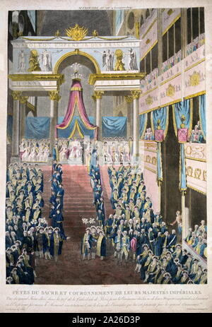 Sacre de Napoléon I en Notre Dame, Paris, 2 décembre 1804. Napoléon la prestation de serment. Gravure Banque D'Images