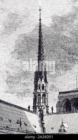 Illustration du feu de Saint-elme sur la pointe de la croix sur la cathédrale Notre Dame, Paris ; 1891. Banque D'Images