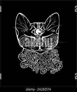 Une illustration d'un chat. Dessin en noir et blanc d'un chat. La craie sur un tableau noir. Illustration de Vecteur
