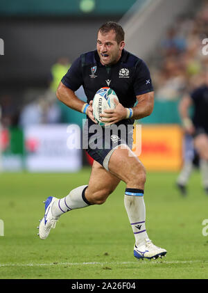 Scotland's Scott Cummings durant la Coupe du Monde de Rugby 2019 match au stade de Misaki, Kobe, Japon. Banque D'Images