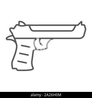 Pistolet Desert Eagle l'icône de la ligne mince, de l'armée et d'armes de poing, signer, le vectoriel, un motif linéaire sur un fond blanc. Illustration de Vecteur