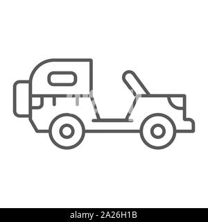 Véhicule de l'armée de l'icône de la ligne mince, de l'armée et des transports, voiture militaire signer, le vectoriel, un motif linéaire sur un fond blanc. Illustration de Vecteur