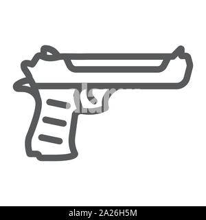 Pistolet Desert Eagle, de l'armée de l'icône de la ligne et d'armes de poing, signer, le vectoriel, un motif linéaire sur un fond blanc. Illustration de Vecteur