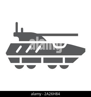 Icône glyphe blindé, de l'armée et militaire, réservoir, signer, le vectoriel, un modèle solide sur un fond blanc. Illustration de Vecteur