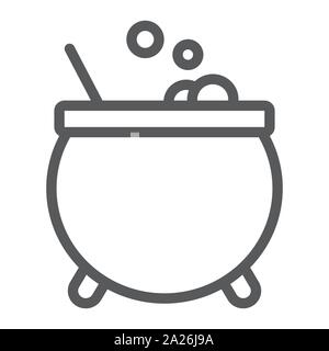 L'icône de la ligne du chaudron de sorcières, de magie et de pot, signe de potion, le vectoriel, un motif linéaire sur un fond blanc. Illustration de Vecteur