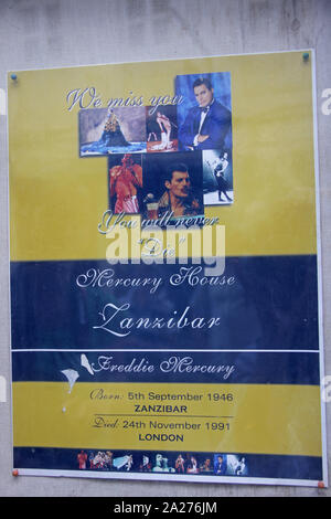 Images/affiche de Freddie Mercury, à l'intérieur de la Maison-musée de mercure, Stone Town, Zanzibar, Tanzanie, l'île d'Unguja. Banque D'Images