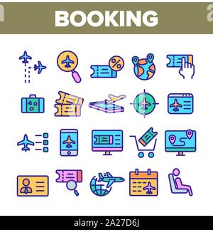 Réservation Voyage Collection Elements Icons Color Set Vector Illustration de Vecteur