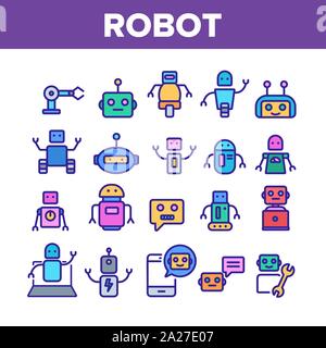 Les icônes de couleur haute technologie du robot définissent le vecteur Illustration de Vecteur