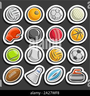 Vector set of Sports Balls, collection d'activités sportives et équipements de jeux, des boules de différentes sortes de sports, gant de boxe, la rondelle de hockey, badminton Illustration de Vecteur