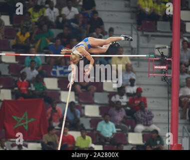 Doha, Qatar. Sep 29, 2019. Nikoleta Kiriakopoulou (GRE) en action au cours de la féministe à la perche - Championnats du monde d'athlétisme IAAF à la Khalifa International Stadium de Doha. Credit : SOPA/Alamy Images Limited Live News Banque D'Images