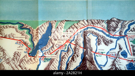 Voyage Transsibérien transsibérien ou Map c1930s montrant la route passant le lac Baïkal, amour et se terminant à Vladivostok, Russie Banque D'Images