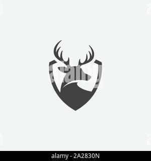 Deer et le bouclier logo design modèle. deer head icône logo cerf, icône de bouclier, l'icône design illustrtion impala Illustration de Vecteur
