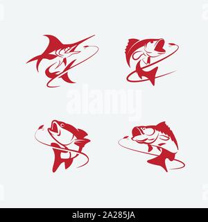 Logo de pêche unique, modèle logo de pêche mémorables Icon Set vector illustration graphique de pêche. Illustration de Vecteur