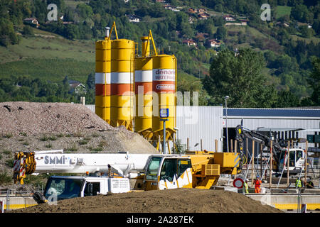 Travaux d'aménagement, A40, Autoroute Blanche, Haute-Savoie, France Banque D'Images