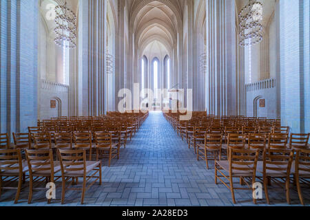 L'intérieur de l'église de Grundtvig Luthern à Copenhague, Danemark. Banque D'Images