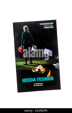 Programme de théâtre pour la production 2019 de Hedda Tesman par Cordelia Lynn après Henrik Ibsen. Minerva dans le théâtre de Chichester Festival Theatre. Banque D'Images