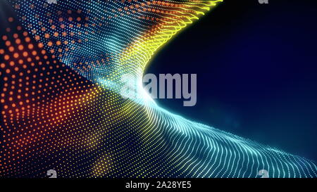 La surface des particules numériques. Résumé des points isolés de flou artistique rougeoyant futuriste avec ondulations simuler un flux de données en mouvement. Le cyberespace network concept Banque D'Images