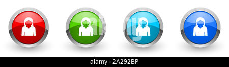 Avatar profil silver metallic icons brillant, ensemble de boutons pour le web design moderne, Internet et applications mobiles en quatre couleurs isolé sur options Banque D'Images