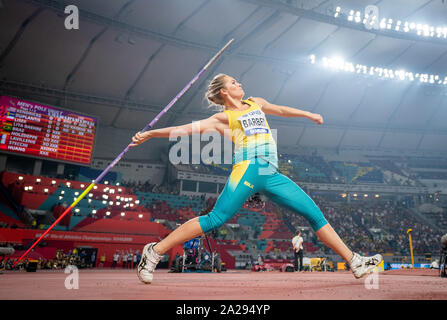 Doha, Qatar. 06Th Oct, 2019. L'athlétisme, les Championnats du monde, Championnats du monde IAAF, Khalifa International Stadium, des javelots, Kelsey-Lee Barber, de l'Australie. Crédit : Michael Kappeler/dpa/Alamy Live News Banque D'Images