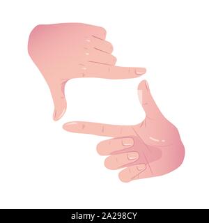 Image mains geste de culture. L'ossature plate horizontale mains recadrage. Cadre de mise en mains comme prise de vue caméra mobile. Vector Color concept isolé sur fond blanc. Illustration de Vecteur
