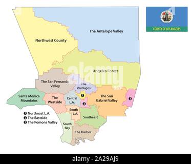 Carte des régions du comté de Los Angeles avec drapeau Illustration de Vecteur