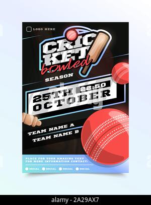 Le cricket Sport Flyer vecteur. Carte verticale Poster Design pour le Sport Bar Promotion. Flyer de tournoi. Cadre de l'illustration. Illustration de Vecteur